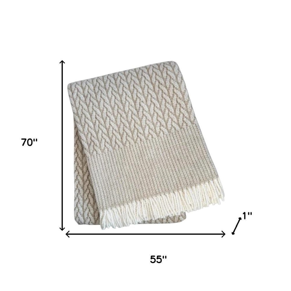 55" X 70" Cinnamon Cotton Blend Woven Plush Throw Blanket with Fringe