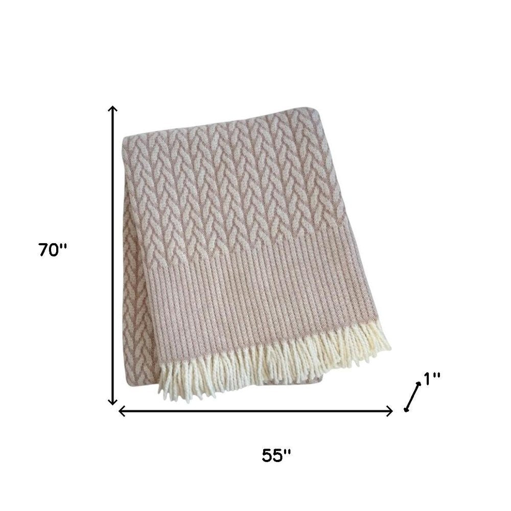 55" X 70" Dusty Rose Cotton Blend Woven Plush Throw Blanket with Fringe