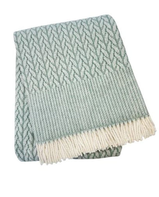 55" X 70" Sage Cotton Blend Woven Plush Throw Blanket with Fringe