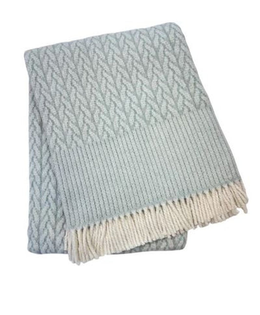 55" X 70" Sky Blue Cotton Blend Woven Plush Throw Blanket with Fringe