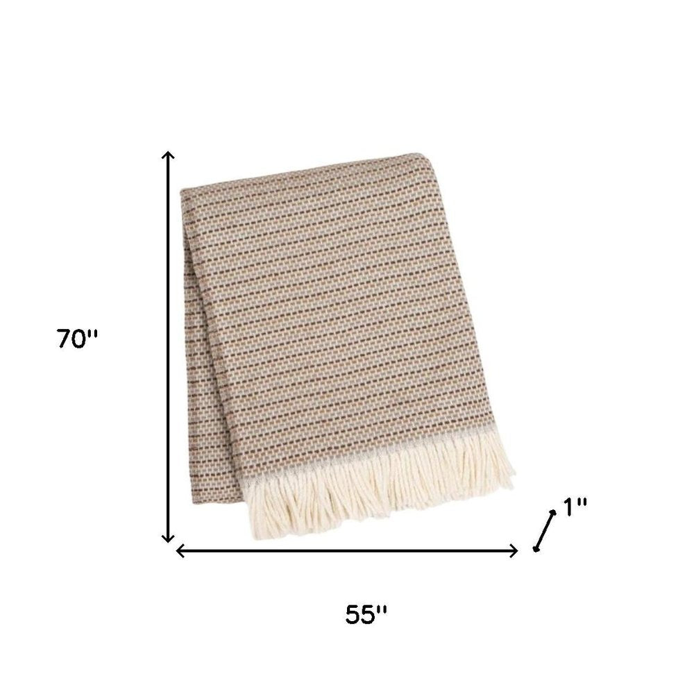 55" X 70" Camel Cotton Blend Woven Plush Throw Blanket with Fringe