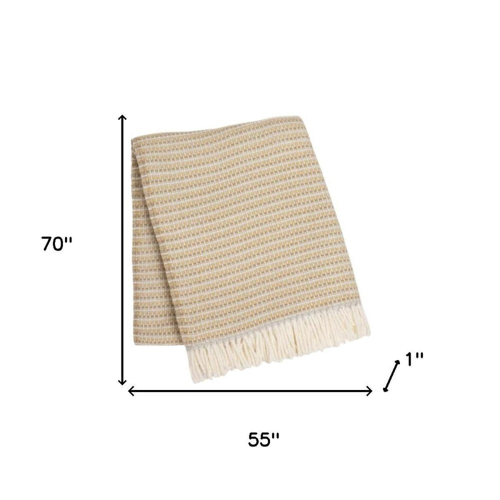 55" X 70" Stone Cotton Blend Woven Plush Throw Blanket with Fringe