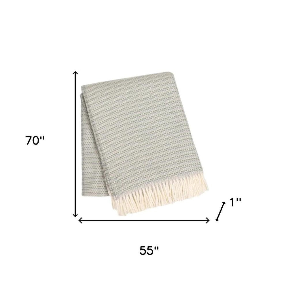 55" X 70" Slate Blue Cotton Blend Woven Plush Throw Blanket with Fringe