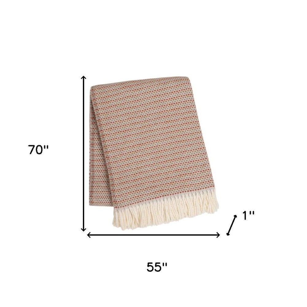 55" X 70" Terra Cotta Cotton Blend Woven Plush Throw Blanket with Fringe