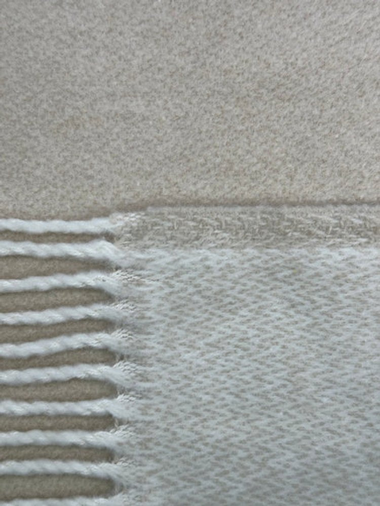 55" X 70" Linen And White Cotton Blend Woven Chevron Plush Throw Blanket with Fringe