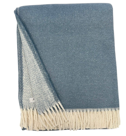 55" X 70" Slate Blue And White Cotton Blend Woven Chevron Plush Throw Blanket with Fringe