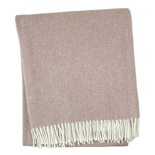 55" X 70" Dusty Rose And White Cotton Blend Woven Herringbone Plush Throw Blanket with Fringe