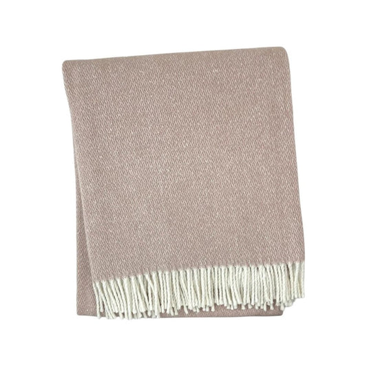 55" X 70" Dusty Rose And White Cotton Blend Woven Herringbone Plush Throw Blanket with Fringe