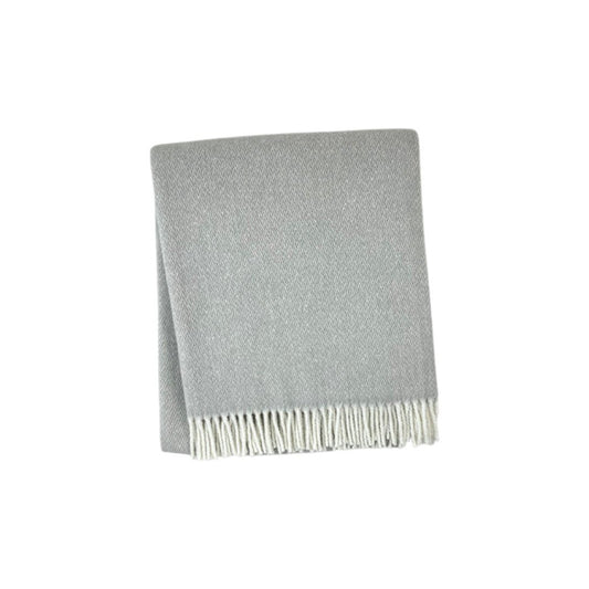 55" X 70" Light Gray And White Herringbone Cotton And Microfiber Woven Throw Blanket with Fringe