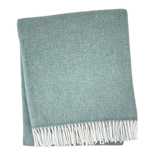 55" X 70" Sage And White Cotton Blend Woven Herringbone Plush Throw Blanket with Fringe