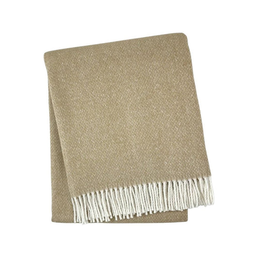 55" X 70" Stone And White Cotton Blend Woven Herringbone Plush Throw Blanket with Fringe