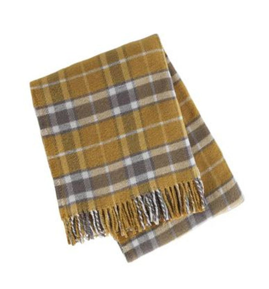 55" X 70" Gold And Brown Cotton Blend Woven Plaid Plush Throw Blanket with Fringe