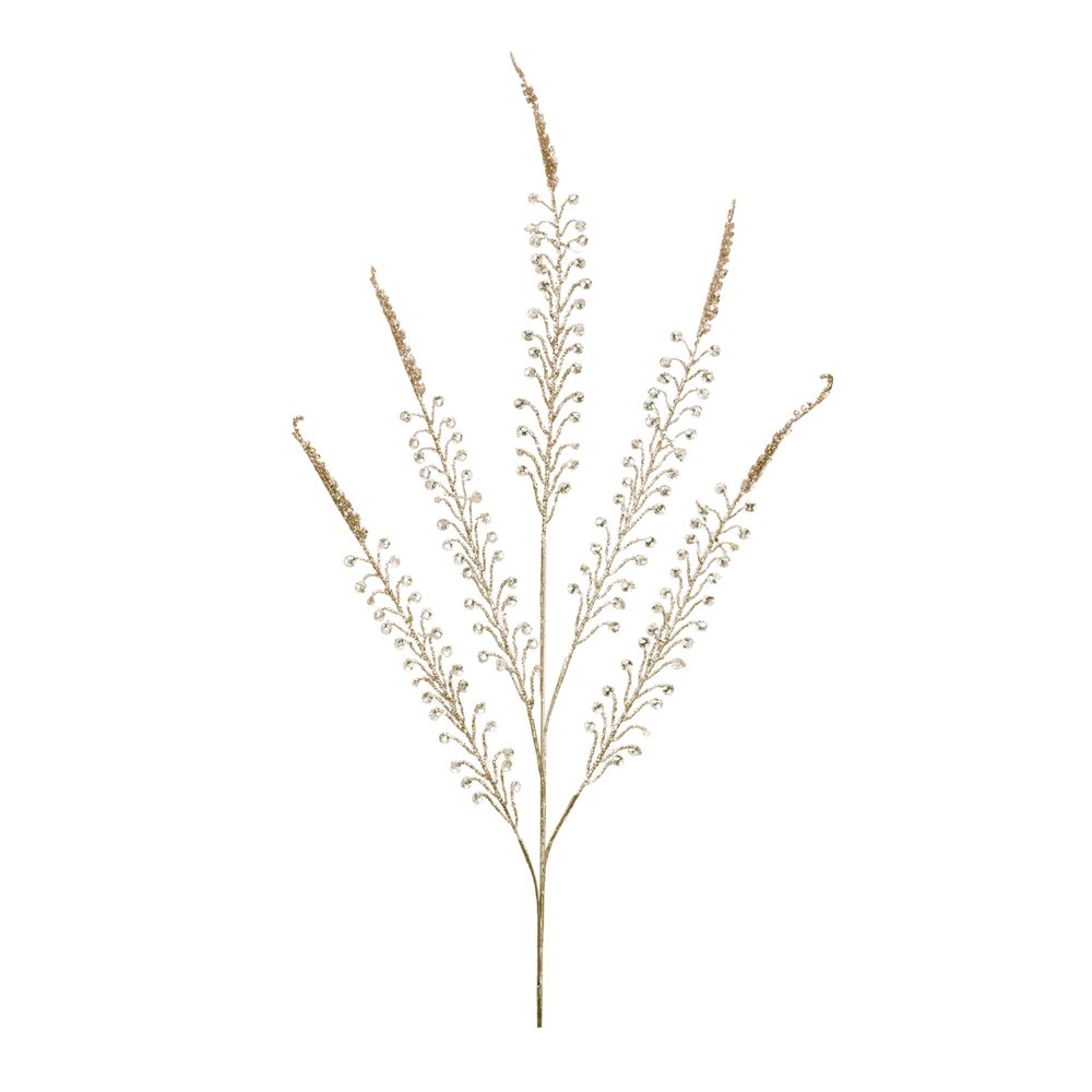 Set of Two Gold And Clear Faux Crystal Beaded Linear Fern Wreath Sprays