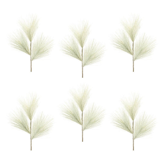 Set of Six 17" Green And White Artificial Pine