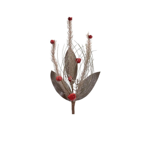 Set of Six 9" Silver Champagne And Red Artificial Pine