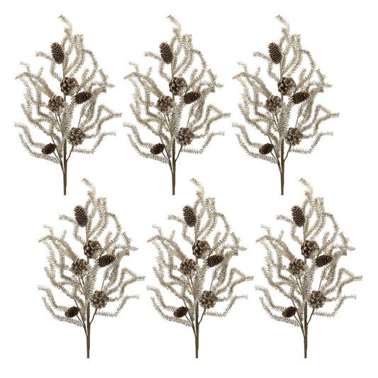 Set of Six 12" Silver And Brown Artificial Pine