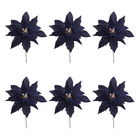 Set of Six 16" Navy Blue And Gold Artificial
