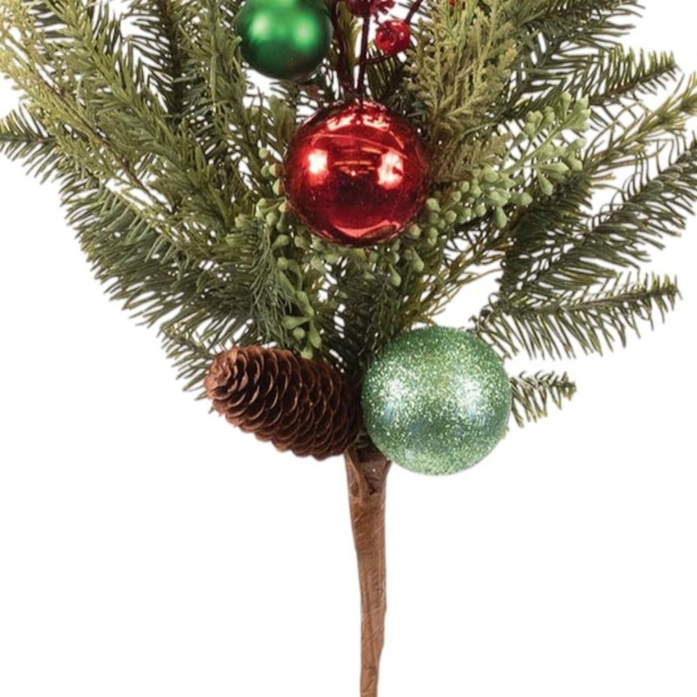 Set of Two 15" Green Brown And Red Artificial Pine