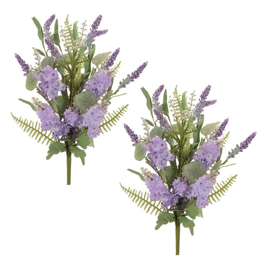 Set of Two 23" Purple And Green Artificial Flowering