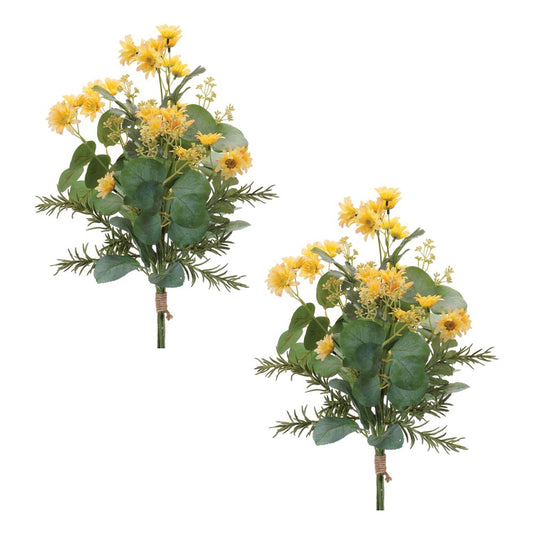 Set of Two 25" White Yellow And Green Artificial Flowering