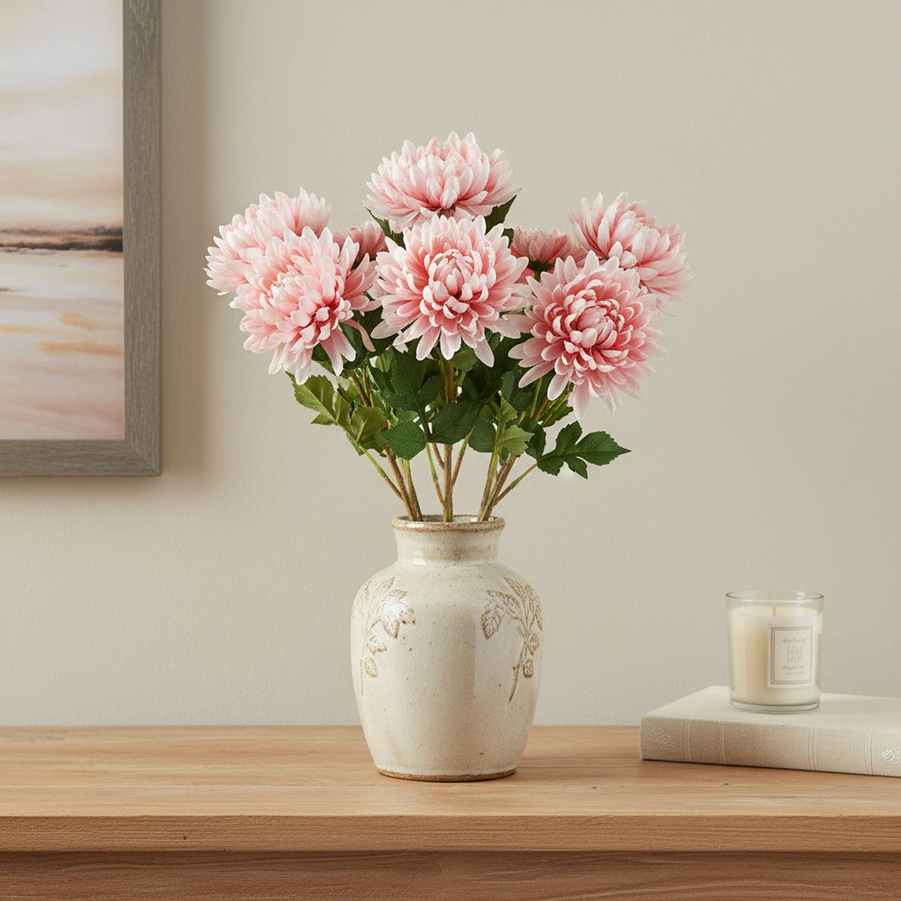 Set of Four 27" Pink White And Green Artificial Flowering