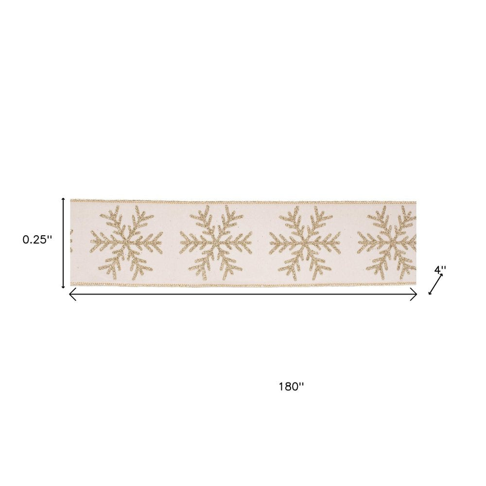 Glittered Snowflake Wired Ribbon 4" x 5 Yds. Shatterproof Ribbon