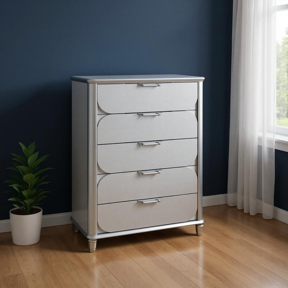 38" Silver Wood Five Drawer Dresser