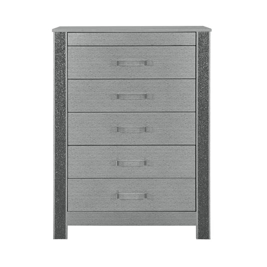 36" Silver Wood Five Drawer Dresser