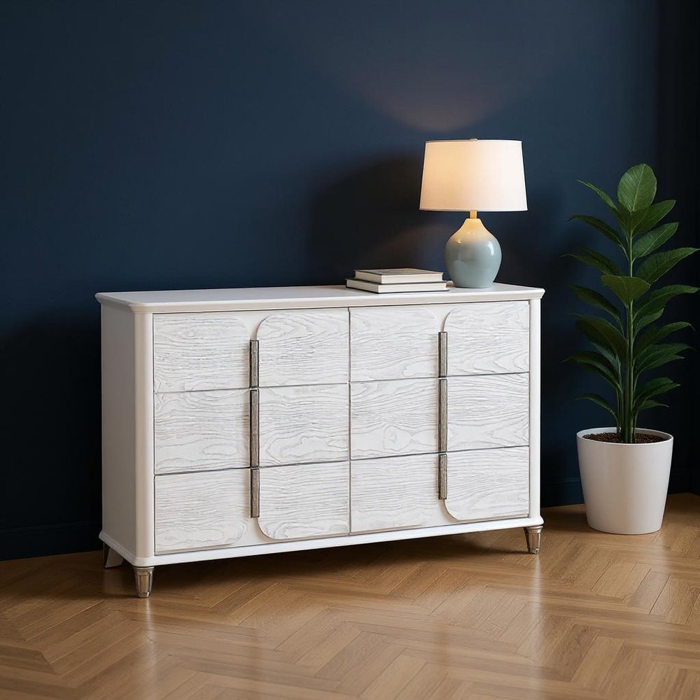 63" Gray Wood Six Drawer Double Dresser