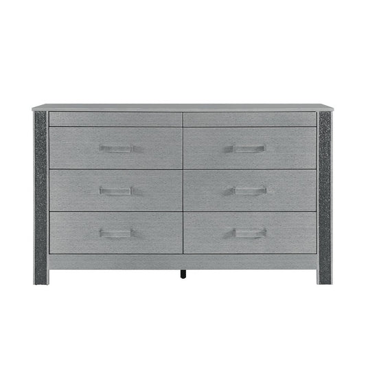 62" Silver Wood Six Drawer Double Dresser