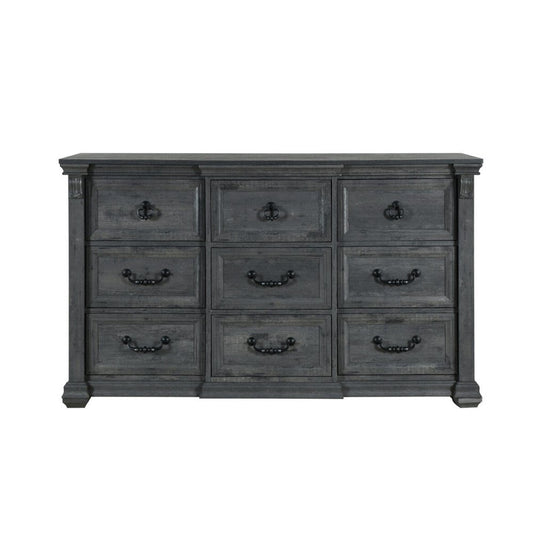 64" Gray Wood Nine Drawer Triple Dresser