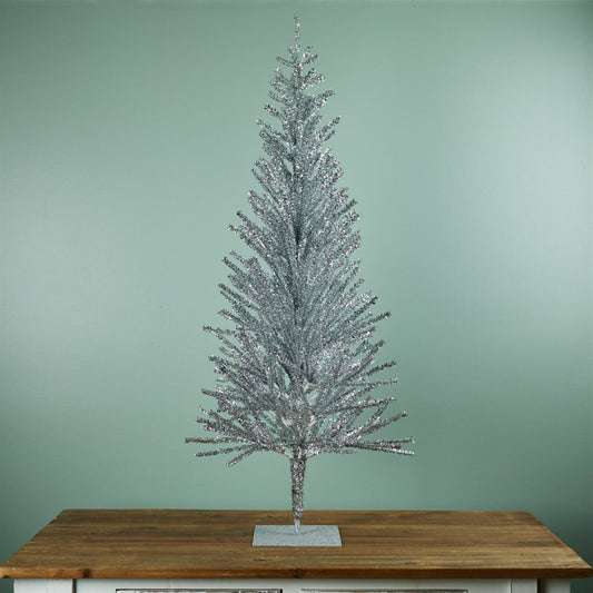 4' Silver Tinsel Sparse Pine Christmas Tree