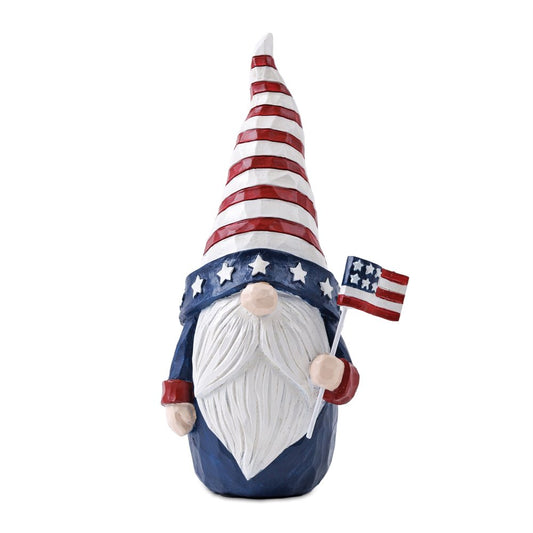 Set of Two Red White And Blue Polyresin Standing Gnomes