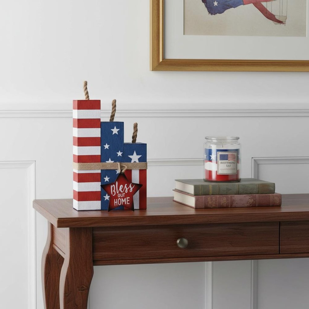 14" Red White And Blue Independence Day Tabletop Sign