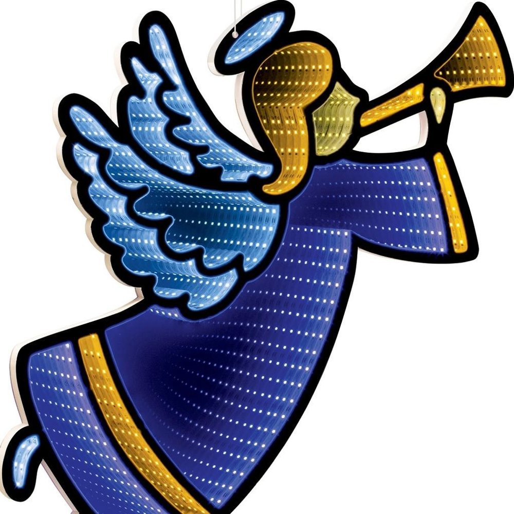 17" Blue And Yellow Acrylic Angel Christmas Tabletop Sign with LED