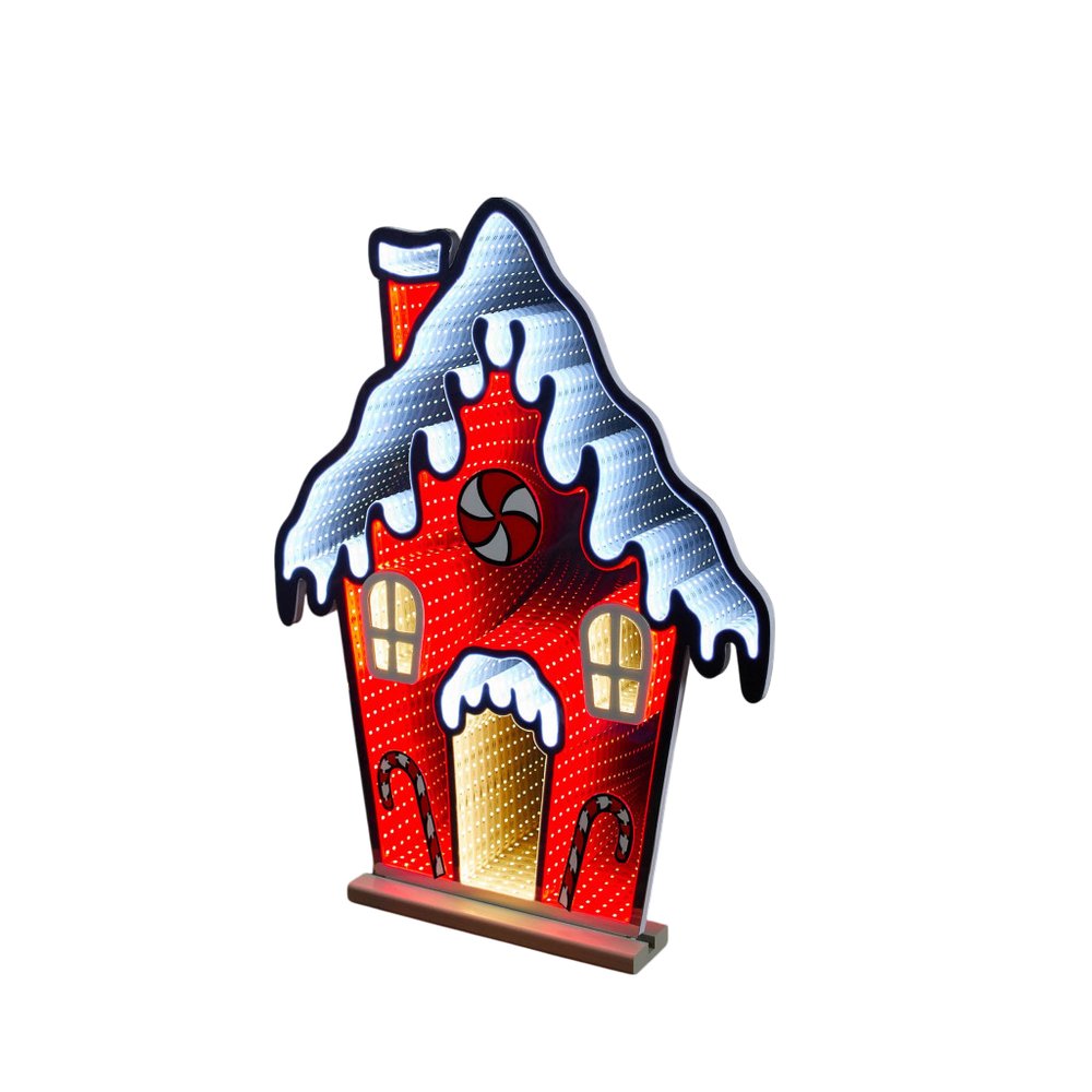 26" Red And White Acrylic House Christmas Tabletop Sign with LED