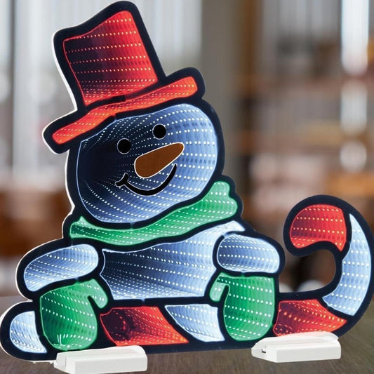 18" White Red And Green Acrylic Christmas Snowman Tabletop Sign with LED