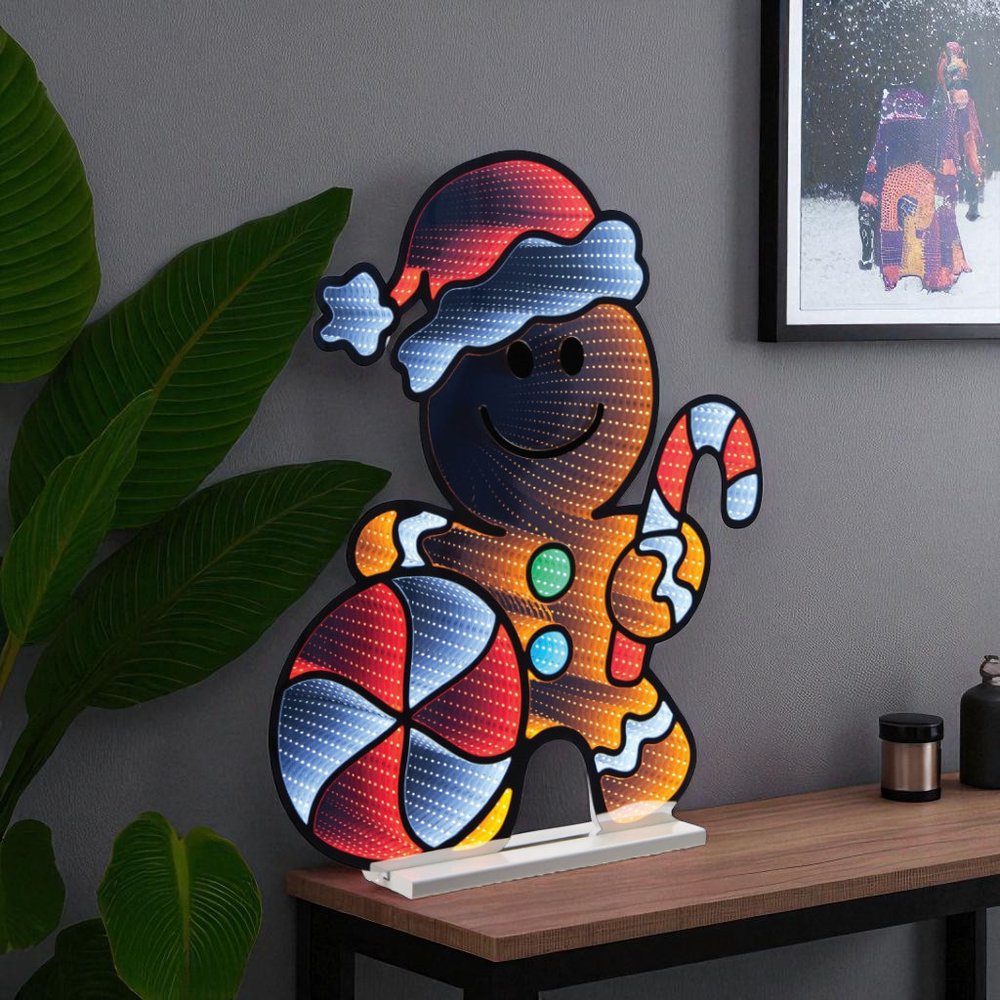 31" Brown And White Acrylic Christmas Tabletop Sign with LED