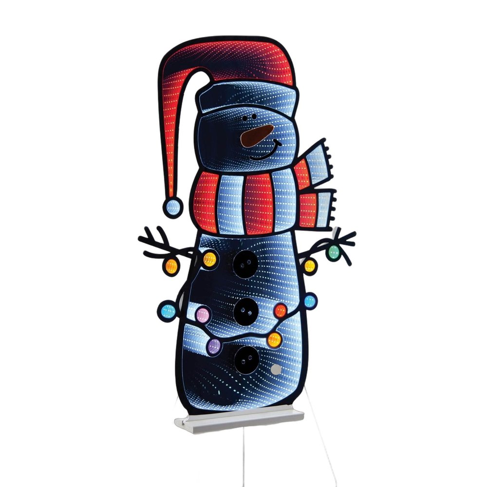 36" White And Red Acrylic Christmas Snowman Tabletop Sign with LED