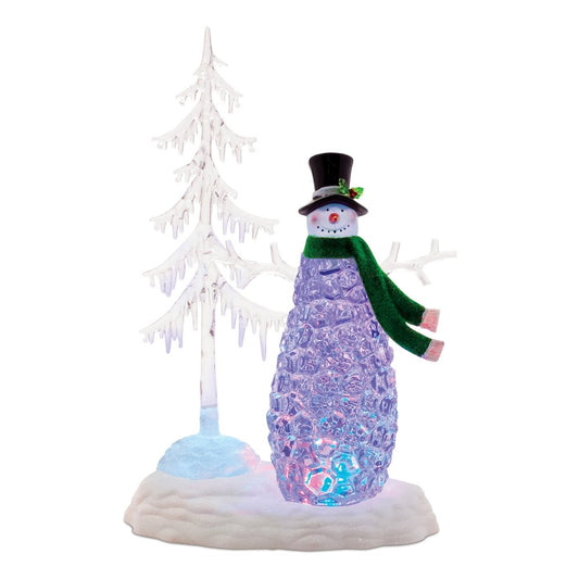 15" White Plastic Trees Christmas Snowman Tabletop Sign with LED