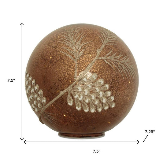 Set of Two Brown And Gray Glass Pinecone Tabletop Sculpture with LED