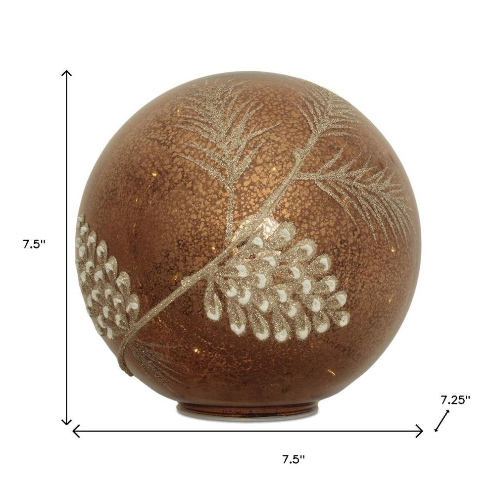 Set of Two Brown And Gray Glass Pinecone Tabletop Sculpture with LED