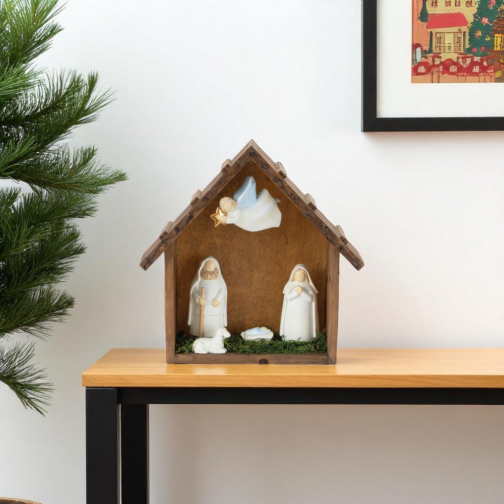 10" Brown White And Green Resin Tabletop Sculpture