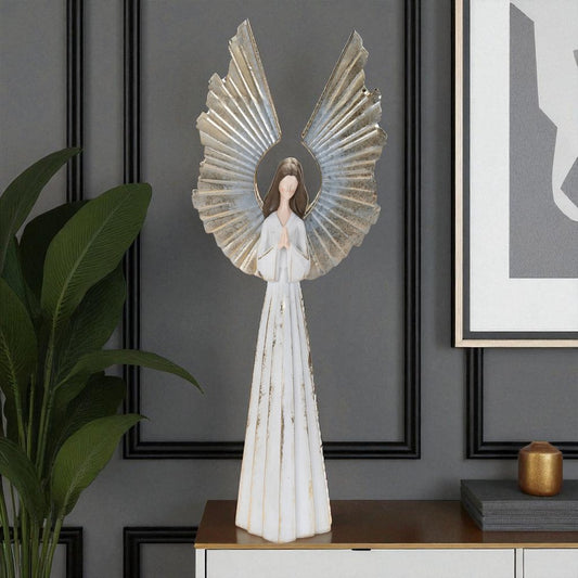 36" White And Gold Polyresin Angel Christmas Tabletop Sculpture