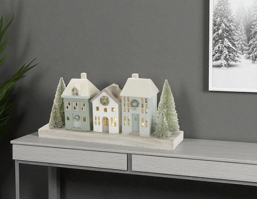 6" Green Gray And White Resin Tabletop Sculpture with LED