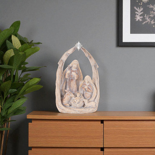 8" Beige And Gray Resin Christmas Tabletop Sculpture