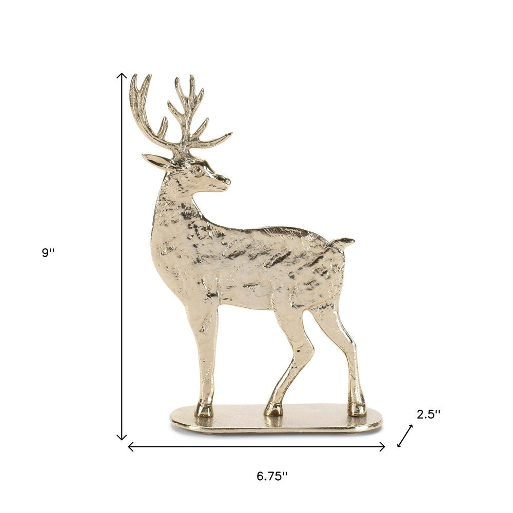 Set of Two Gold Aluminum Deer Christmas Figurine