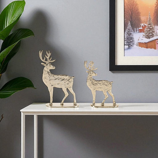 Set of Two Gold Aluminum Deer Christmas Figurine