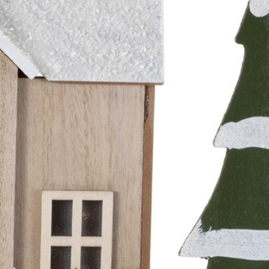 12" Beige Green And White Christmas Tabletop Sign with LED