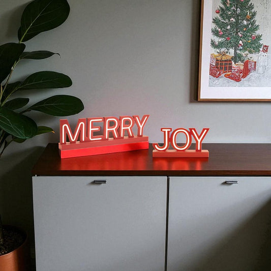 Set of Two Red And White Christmas Tabletop Sign with LED